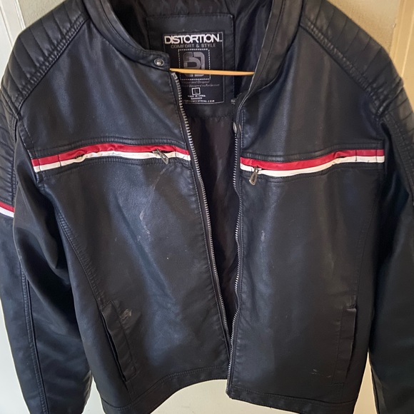 Distortion Faux Leather Jacket for Men Sz L (see photos 3 spots) - Picture 3 of 8